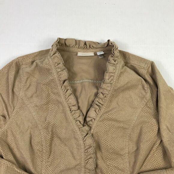 Chico’s Beige Corduroy Blazer Ruffle Trim Boho Button Jacket Long Sleeve 1 M - Picture 3 of 10